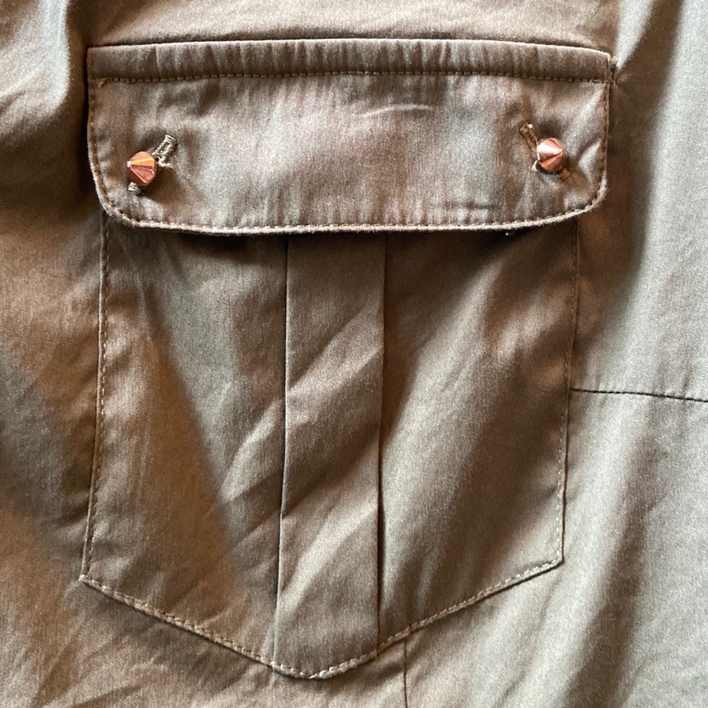 Zara Army Green Button Down Collared Shirt Size Medium - Picture 3 of 6